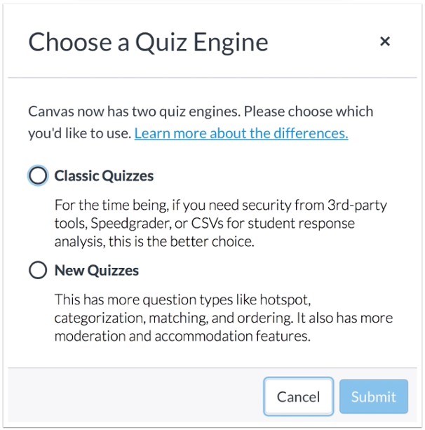 Choose a Quiz Engine Menu