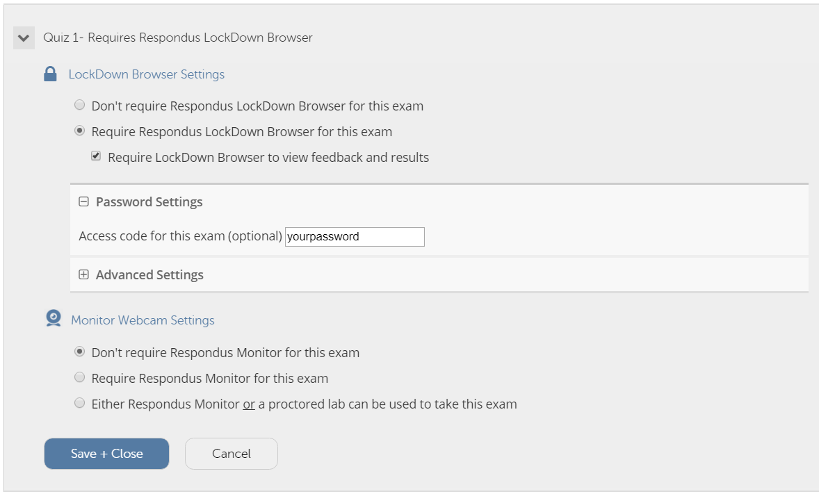 LockDown Browser and Webcam Settings