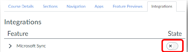 Microsoft Sync Feature Location on Integrations Page