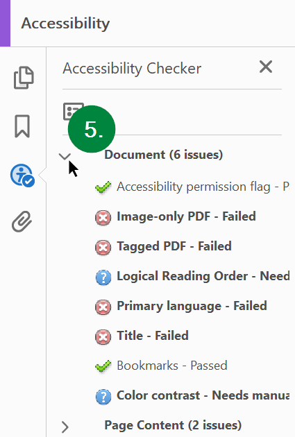 Screen capture of Microsoft PowerPoint, showing accessibility checker results.