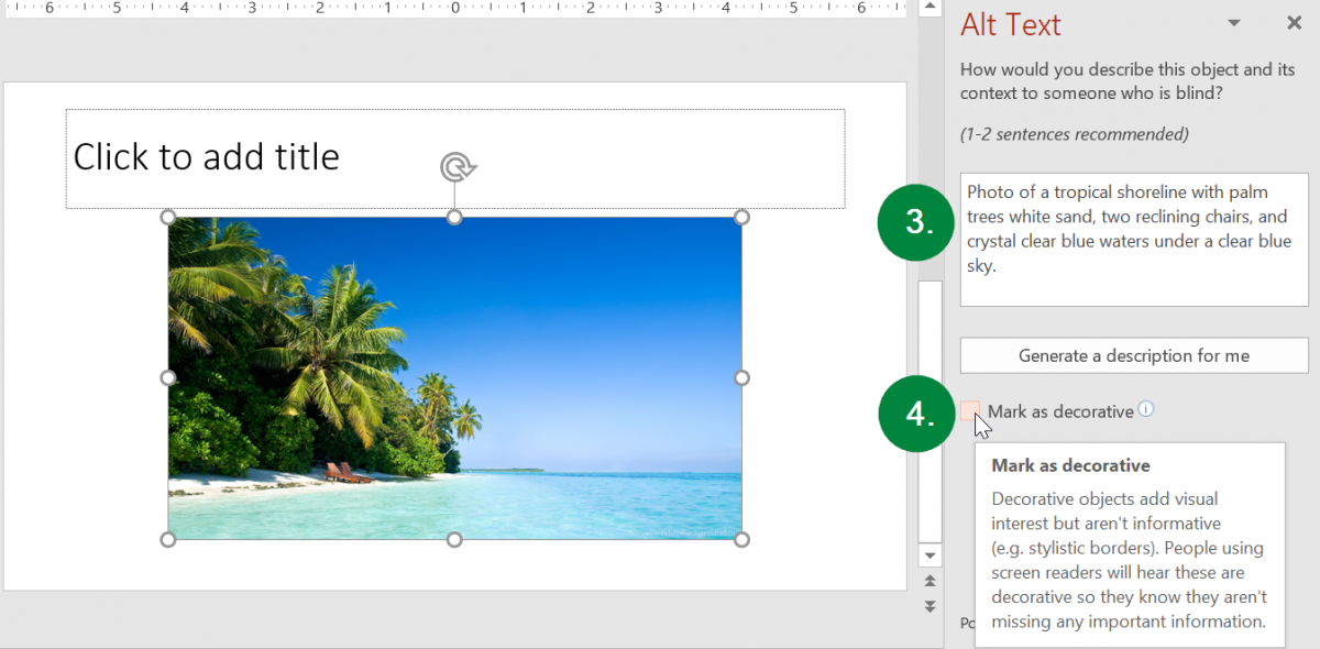 Screen capture of the Alt Text pane in Microsoft PowerPoint.