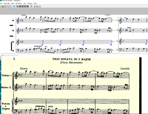 Comparison of SharpEye score editor using scanned sheet music for input.