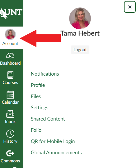 Folio Instructions Part 1 - Click Account on Canvas Page