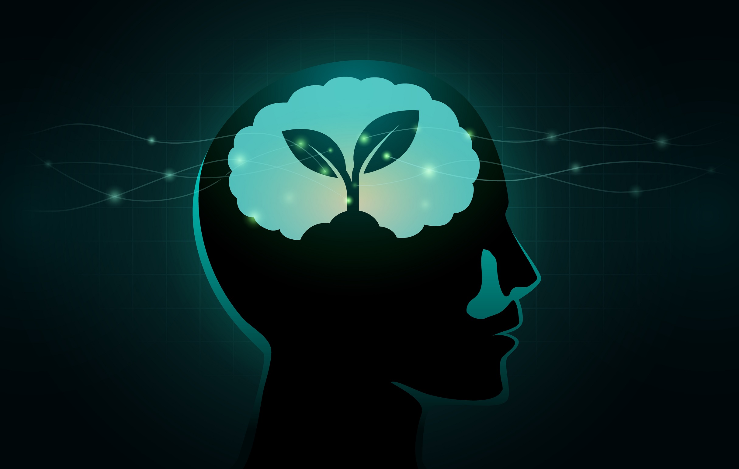 Brain with Growing Plant Inside 2D Graphic