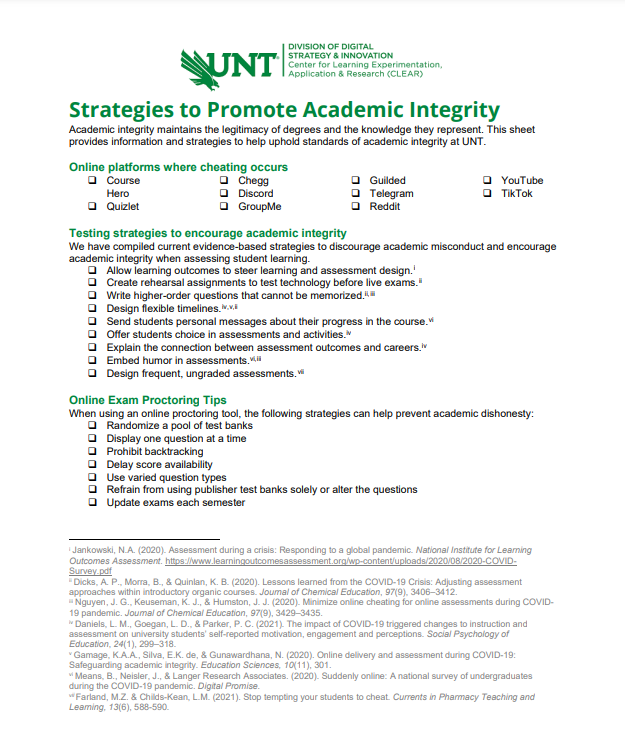 Academic Integrity Tip Sheet