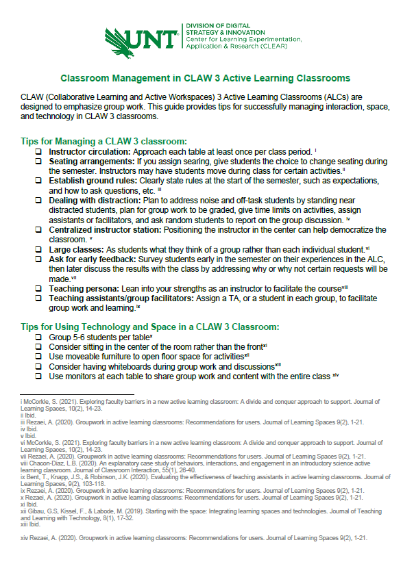 CLAW Classroom Management Sheet