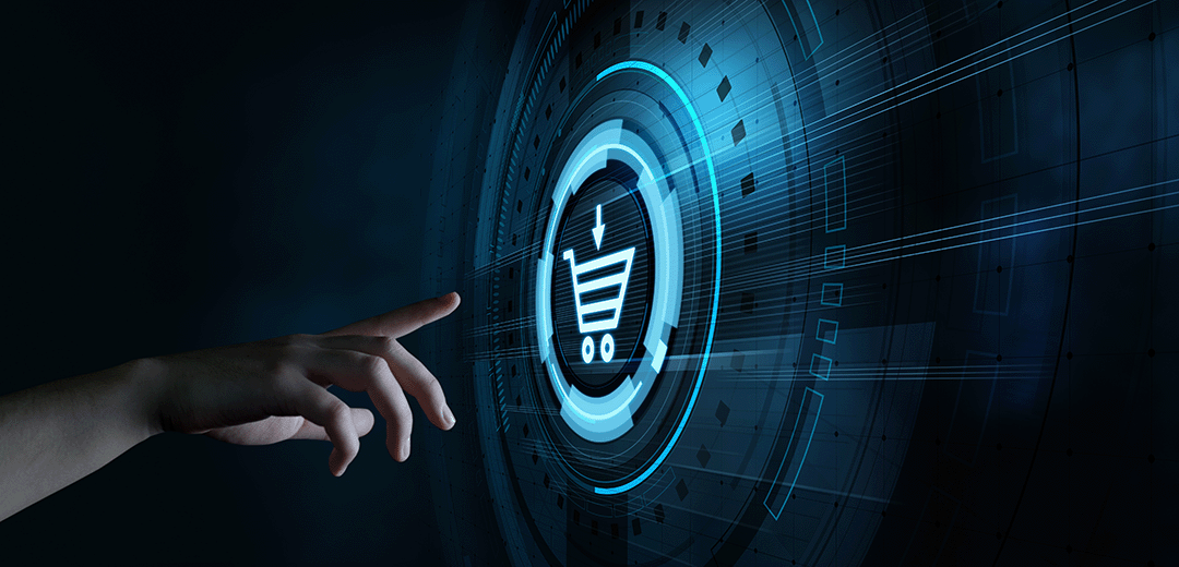 hand clicking on digital icon of shopping cart