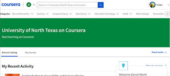 screen shot of UNT on Coursera