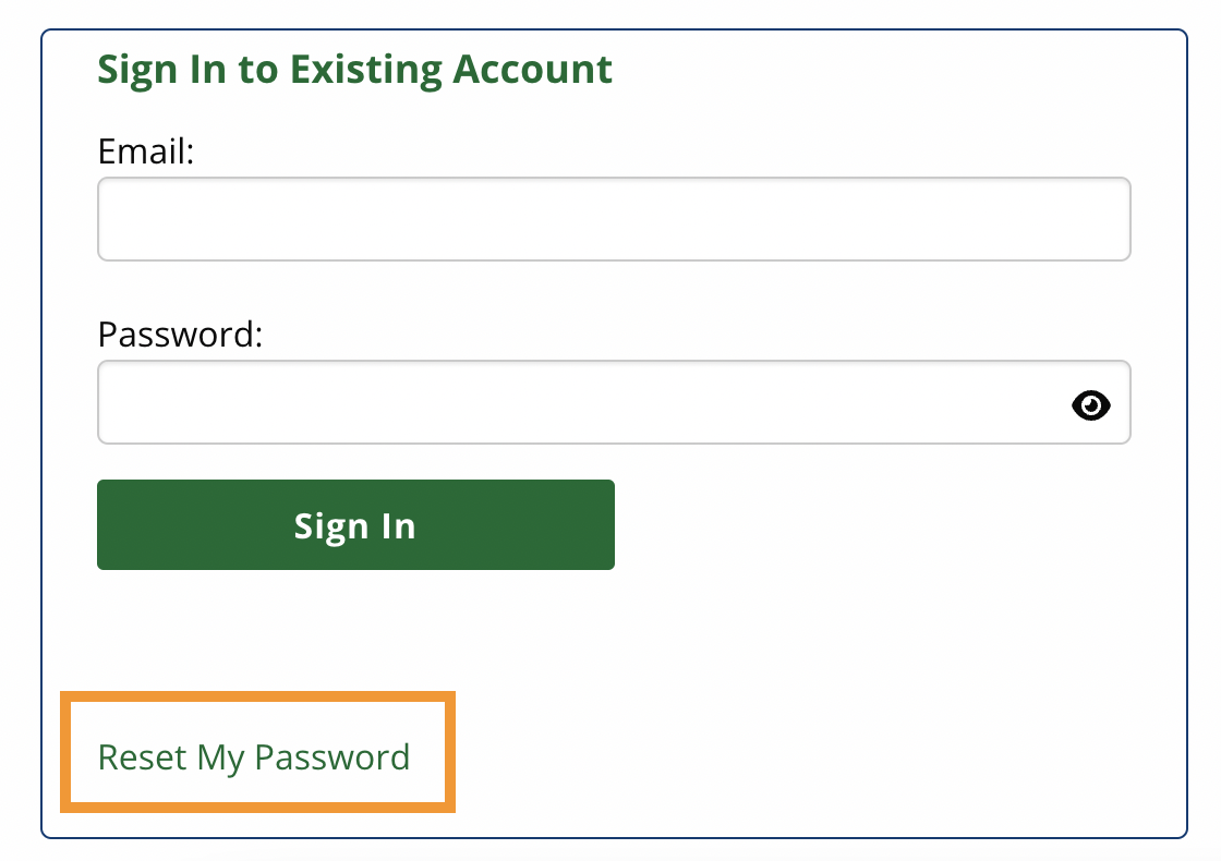 ProLearning Sign In screen with the Reset Password section highlighted