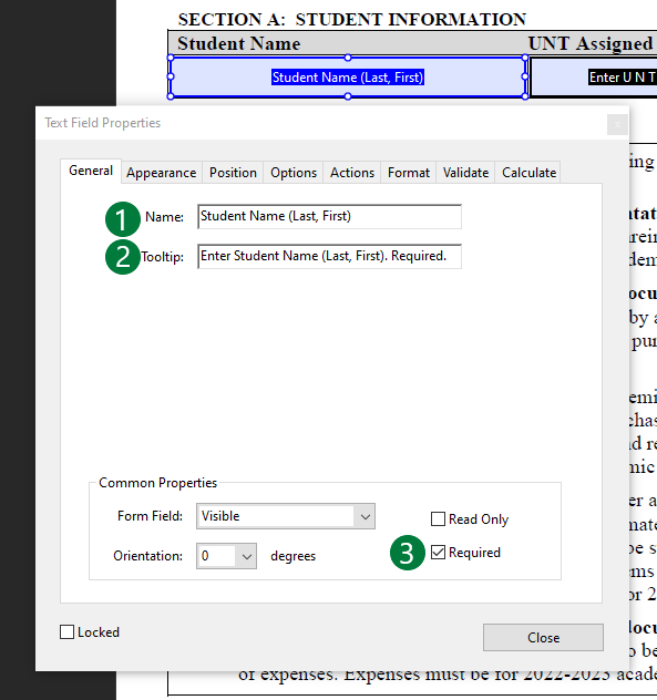 Text Field Properties screenshot Adobe Acrobat Pro DC