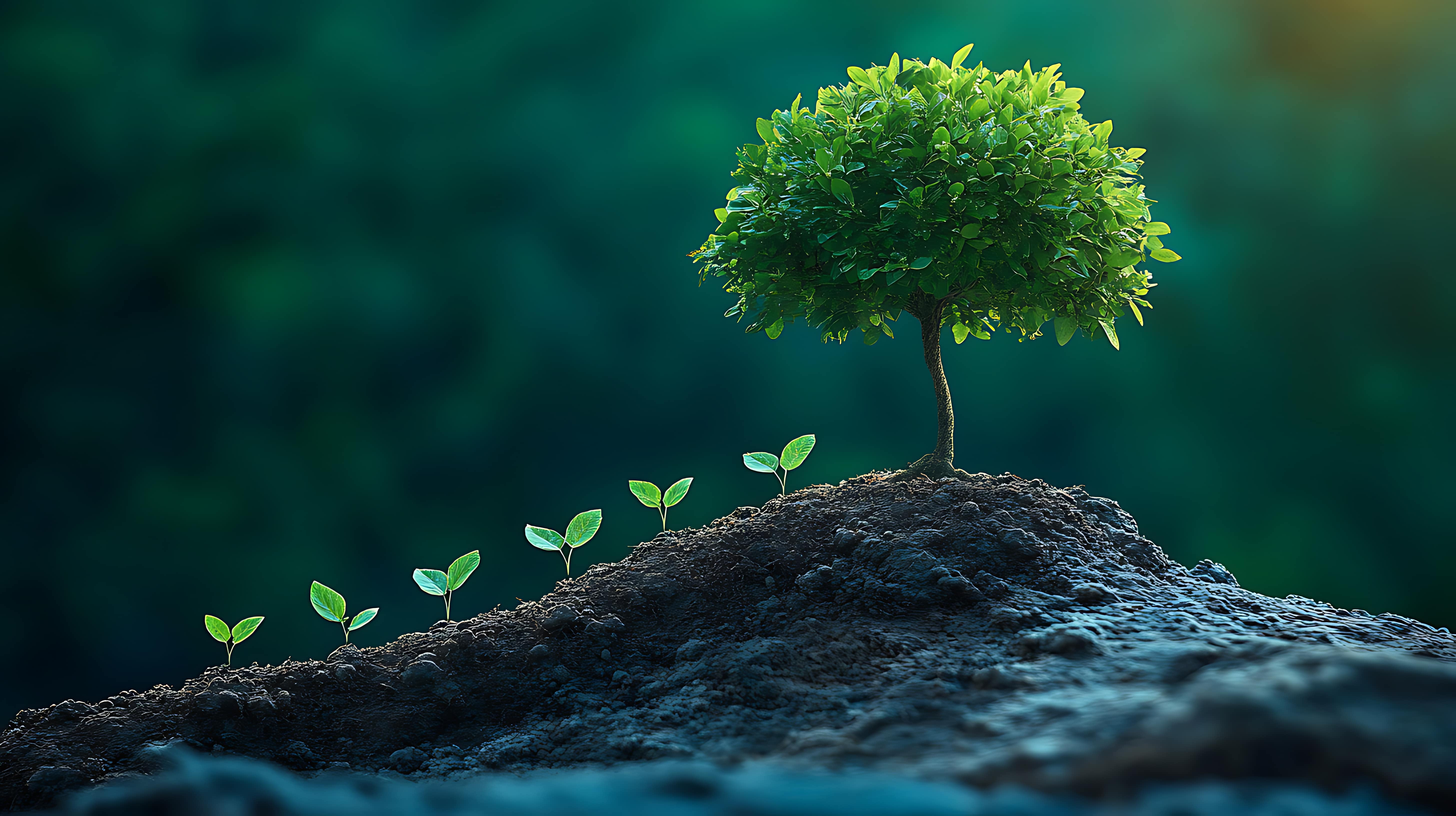 small plants in a line that grows into a tree