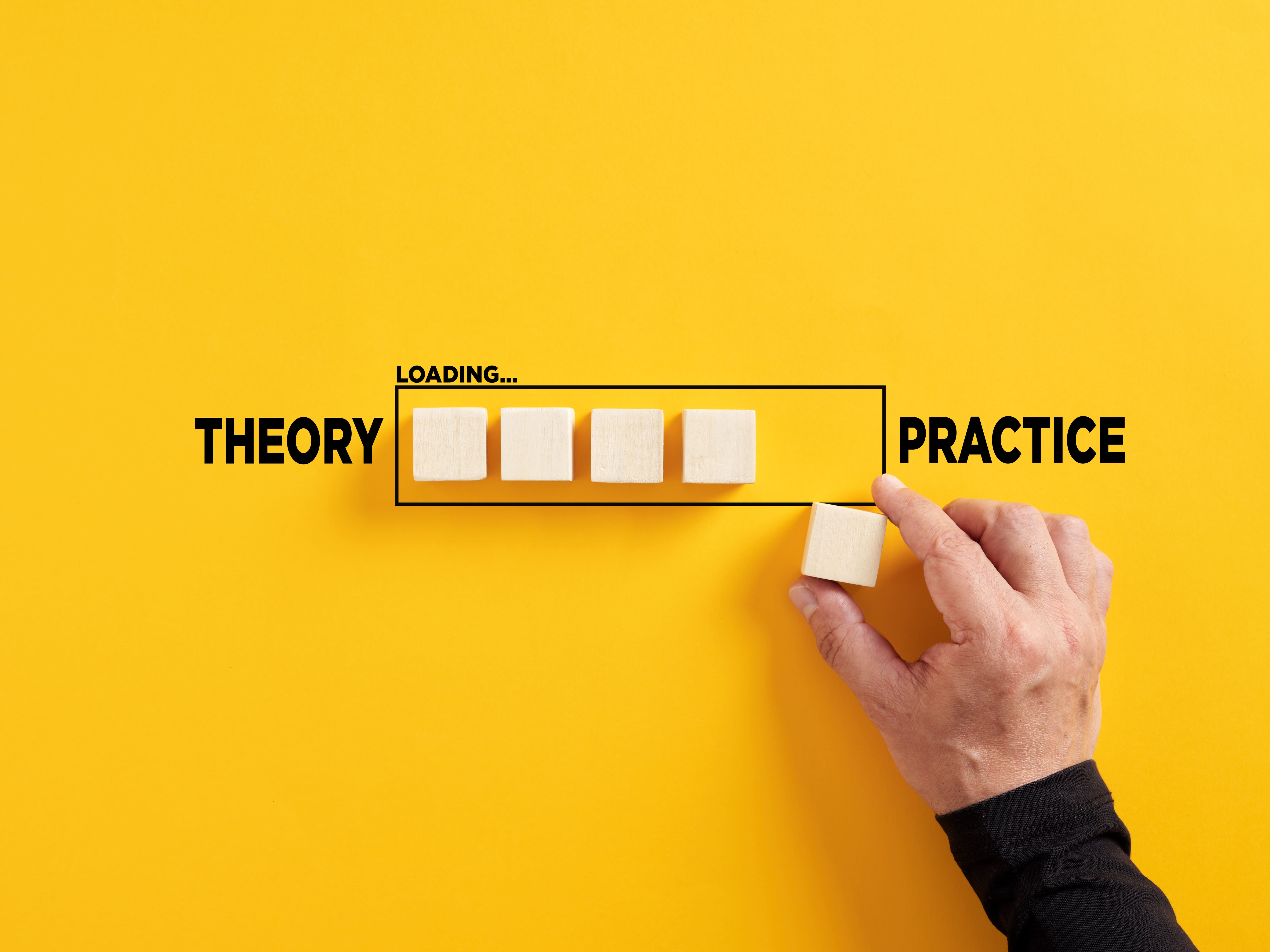 the words Theory, loading... and practice