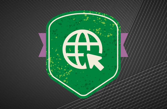 icon of cursor on a globe on a light purple ribbon