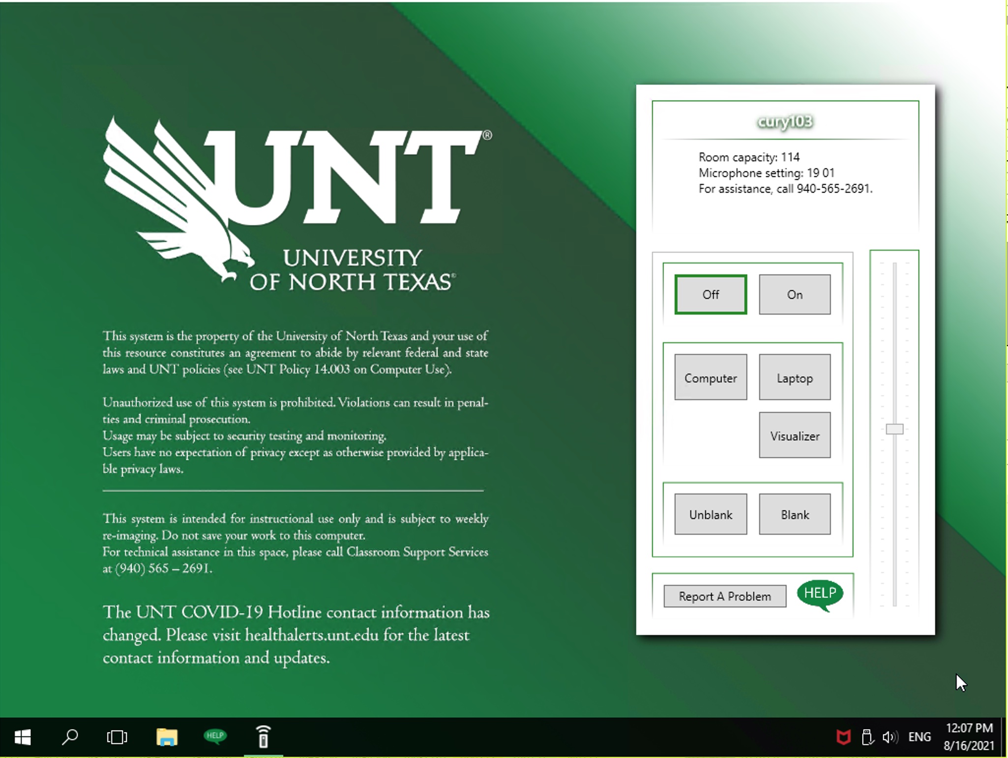 Screenshot of desktop with AV controls program open