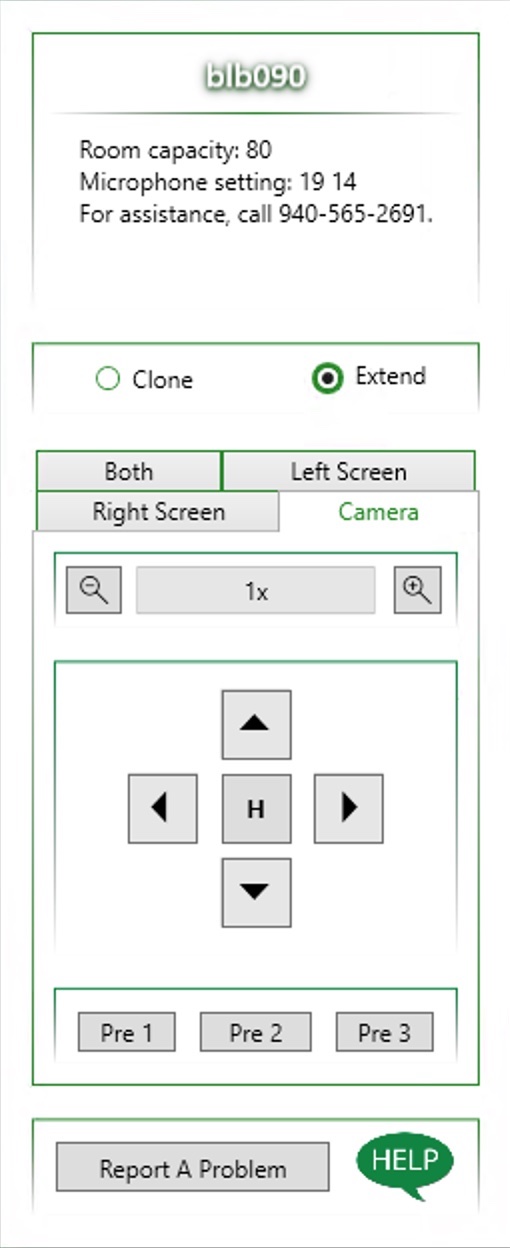 Screenshot of on-screen AV controls used to control the PTZ camera