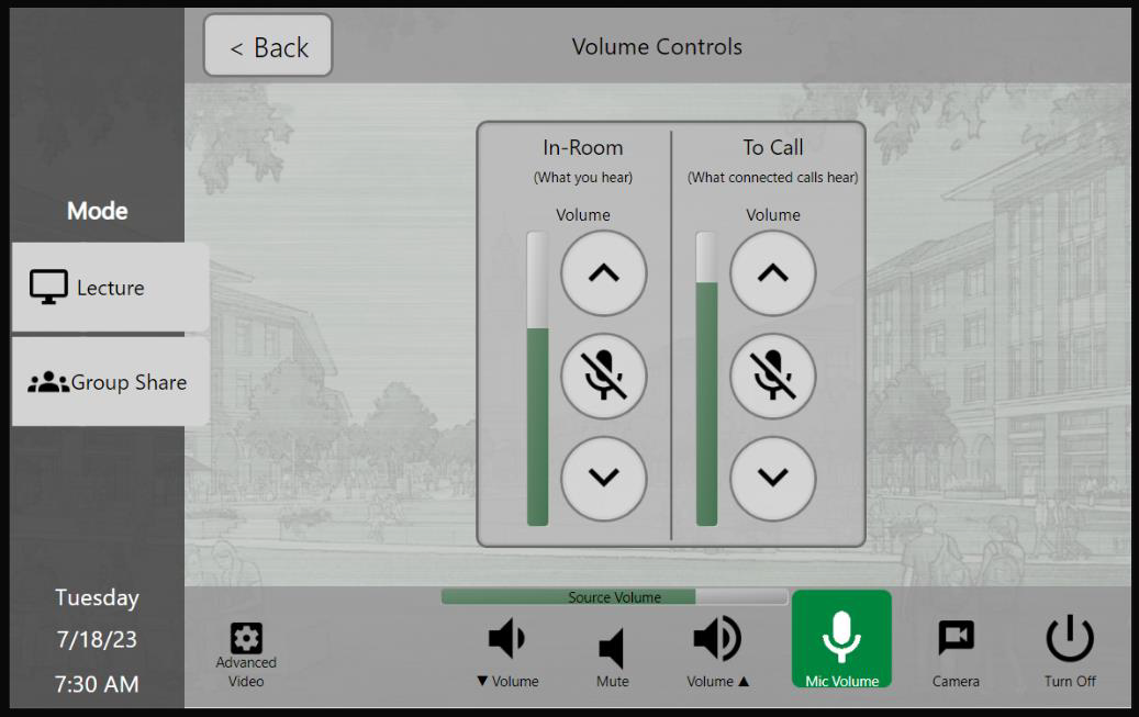 Touch panel microphone controls