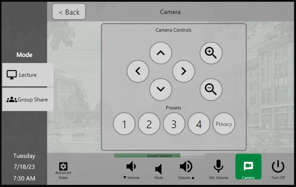 Touch panel camera controls