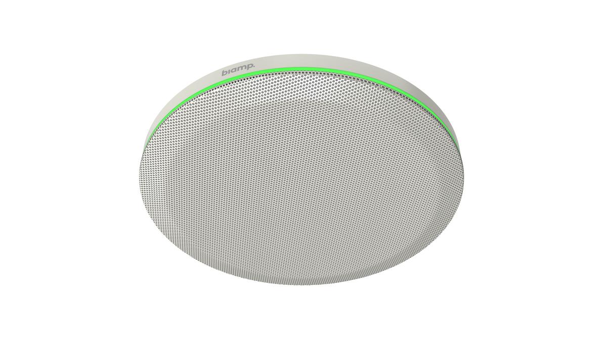 Biamp ceiling microphone with green LED ring indicator